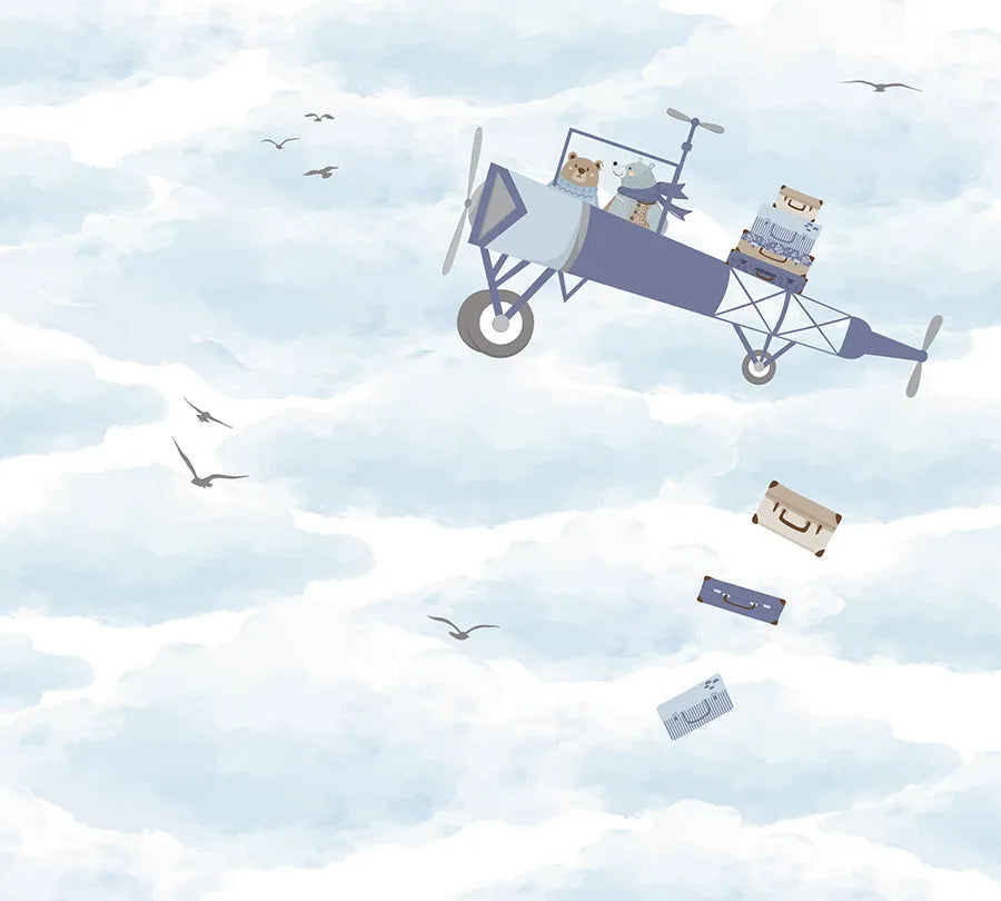 Papel de Parede Infantil Avião no Céu - Lado Direito - Mural