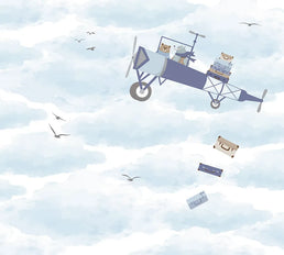 Papel de Parede Infantil Avião no Céu - Lado Direito - Mural