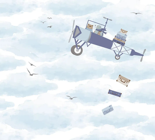 Papel de Parede Infantil Avião no Céu - Lado Direito - Mural