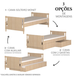 Cama Solteiro Monet - Carvalho