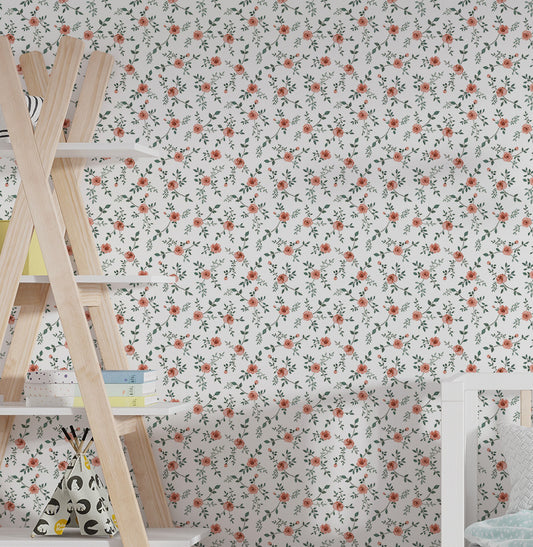 Papel de Parede Infantil Floral Tereza Rosê - Branco