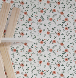 Papel de Parede Infantil Floral Tereza Rosê - Branco