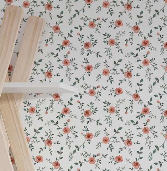 Papel de Parede Infantil Floral Tereza Rosê - Branco