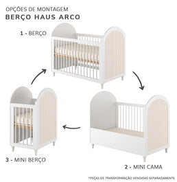 Berço Haus Arco c/ Palha 3 em 1 - Branco