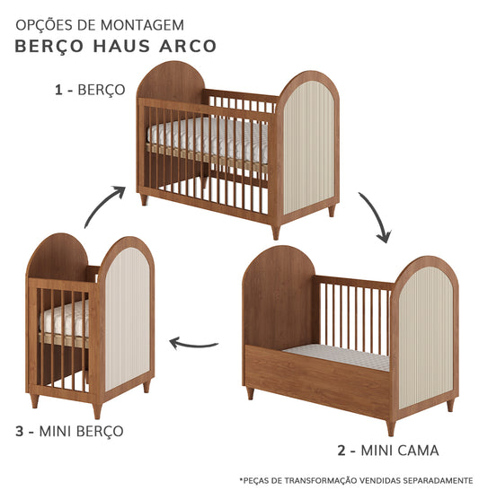 Berço Haus Arco c/ Palha 3 em 1 - Freijó