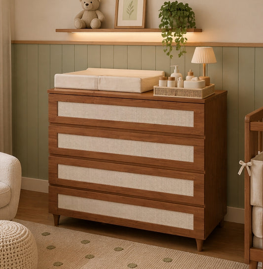 Cômoda Haus Nature com Palha e 4 Gavetas (90cm) - Freijó