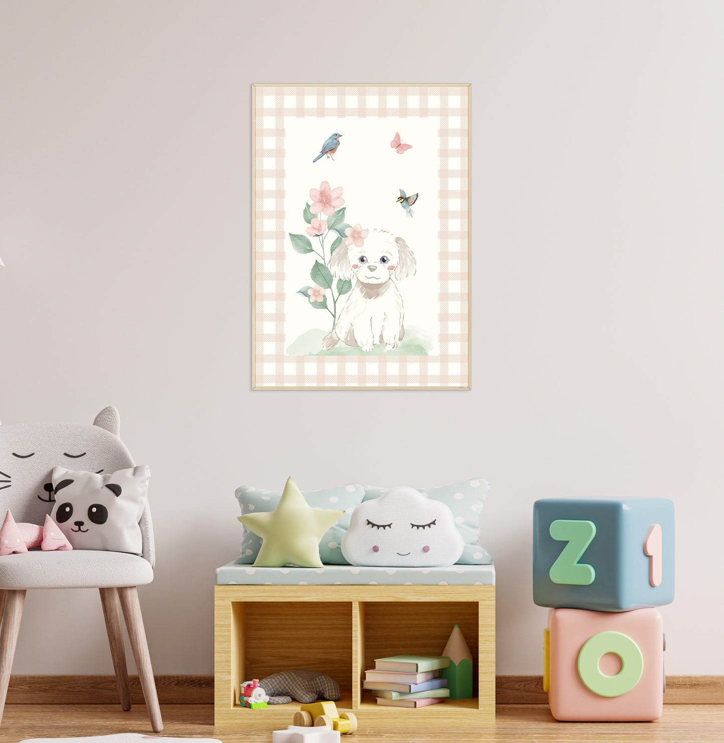 QUADRO INFANTIL CACHORRO MALI XADREZ - VERTICAL