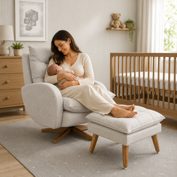 POLTRONA SERENA COM PUFF BALANÇO E GIRO BOUCLE CINZA