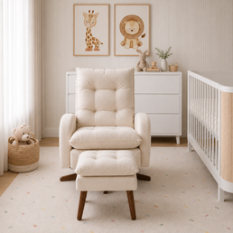 POLTRONA SERENA COM PUFF BALANÇO E GIRO LINHO CREME
