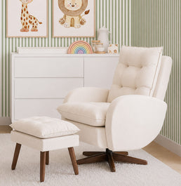POLTRONA SERENA COM PUFF BALANÇO E GIRO LINHO CREME