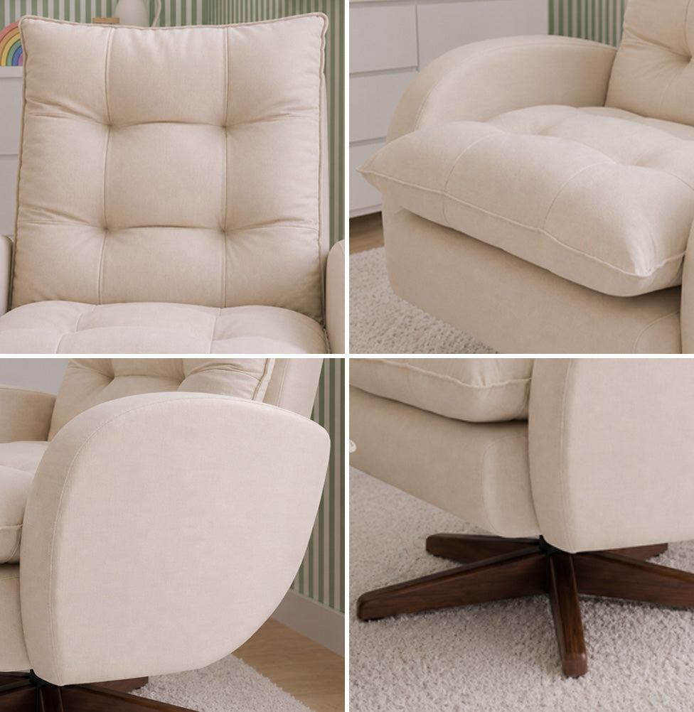 POLTRONA SERENA COM PUFF BALANÇO E GIRO LINHO CREME