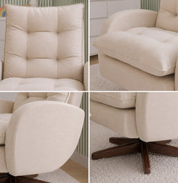 POLTRONA SERENA COM PUFF BALANÇO E GIRO LINHO CREME