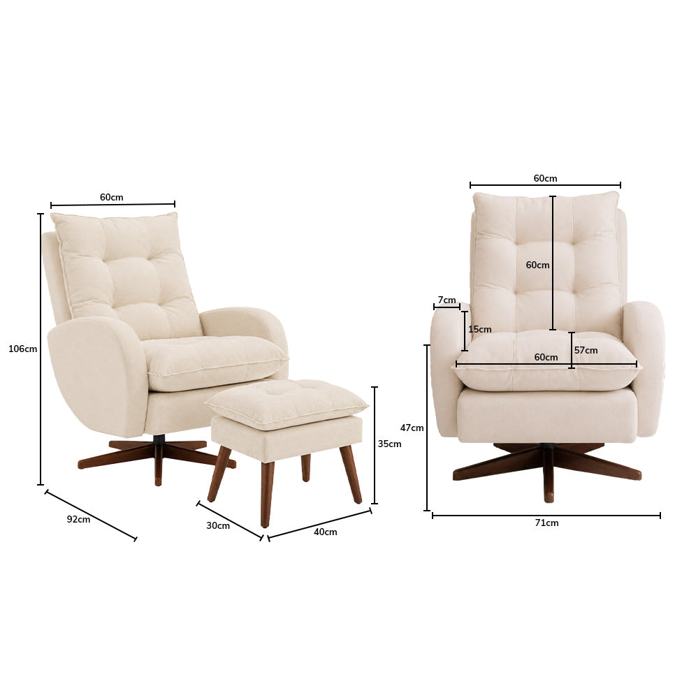 POLTRONA SERENA COM PUFF BALANÇO E GIRO LINHO CREME