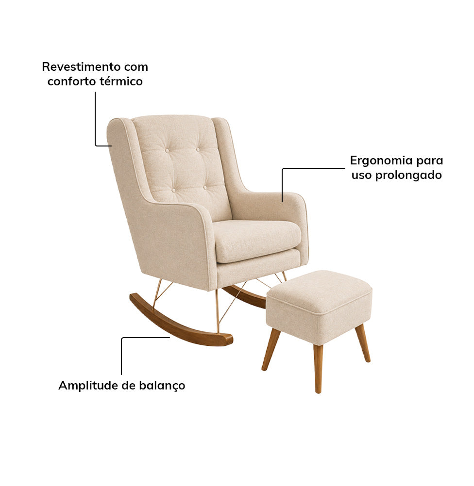 POLTRONA MAJU COM PUFF BALANÇO LINHO CREME