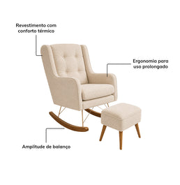 POLTRONA MAJU COM PUFF BALANÇO LINHO CREME