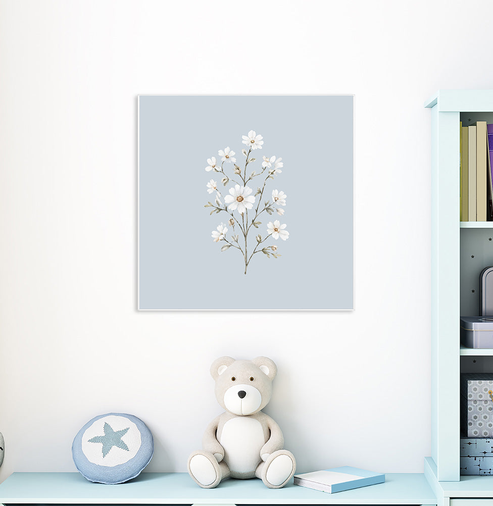 QUADRO INFANTIL FLORES BRANCAS PARIS - QUADRADO