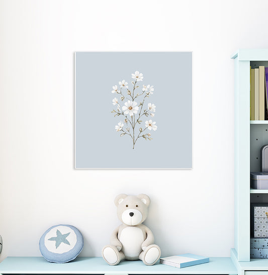 QUADRO INFANTIL FLORES BRANCAS PARIS - QUADRADO