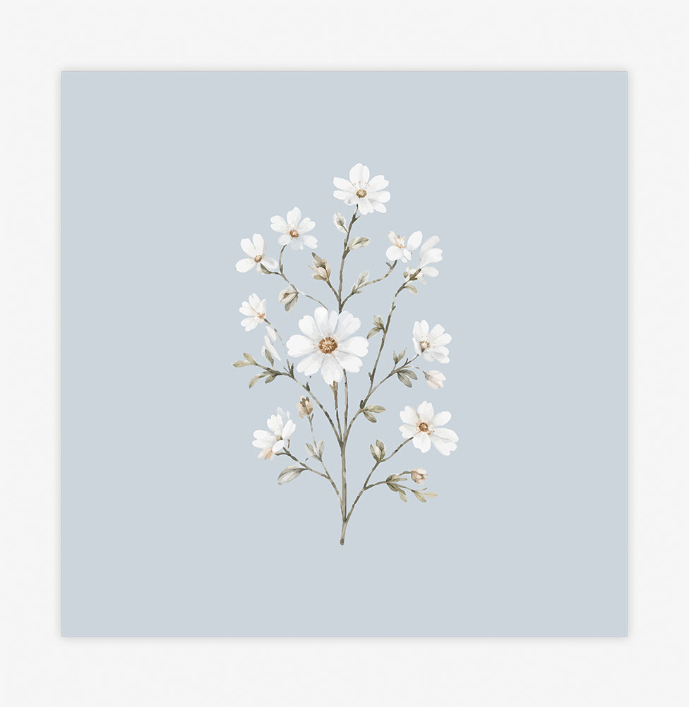 QUADRO INFANTIL FLORES BRANCAS PARIS - QUADRADO