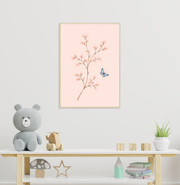 QUADRO INFANTIL FLOR ROSA COM BORBOLETAS PARIS - VERTICAL