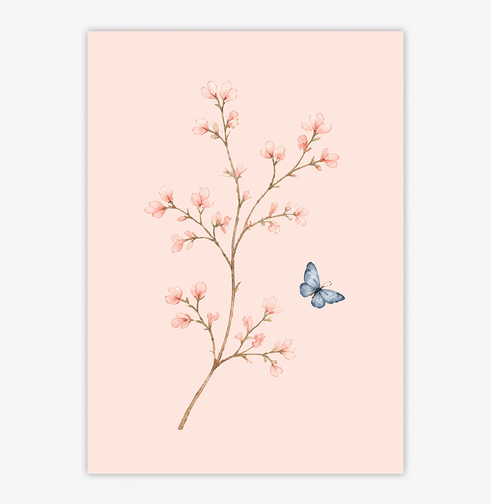 QUADRO INFANTIL FLOR ROSA COM BORBOLETAS PARIS - VERTICAL