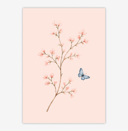 QUADRO INFANTIL FLOR ROSA COM BORBOLETAS PARIS - VERTICAL