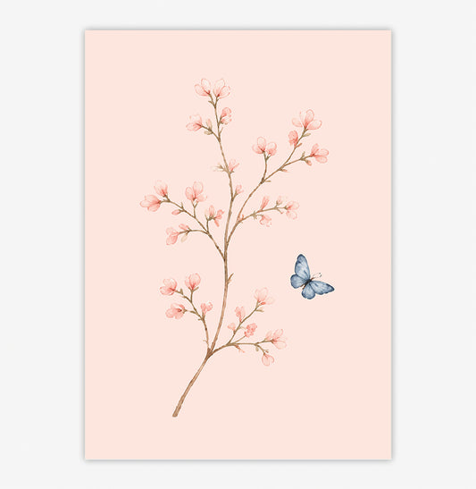 QUADRO INFANTIL FLOR ROSA COM BORBOLETAS PARIS - VERTICAL