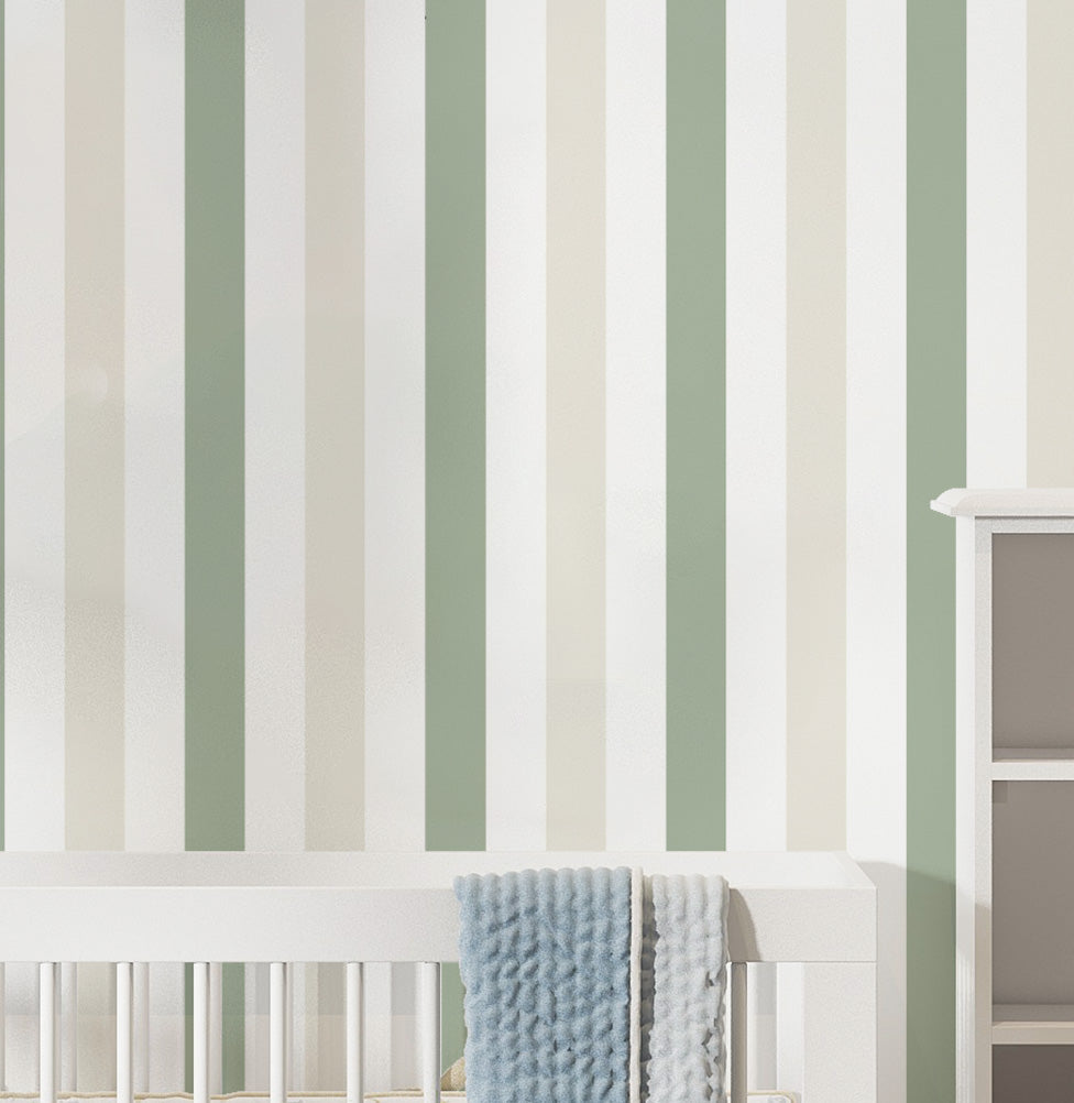 PAPEL DE PAREDE INFANTIL LISTRA BENTO VERDE E BEGE