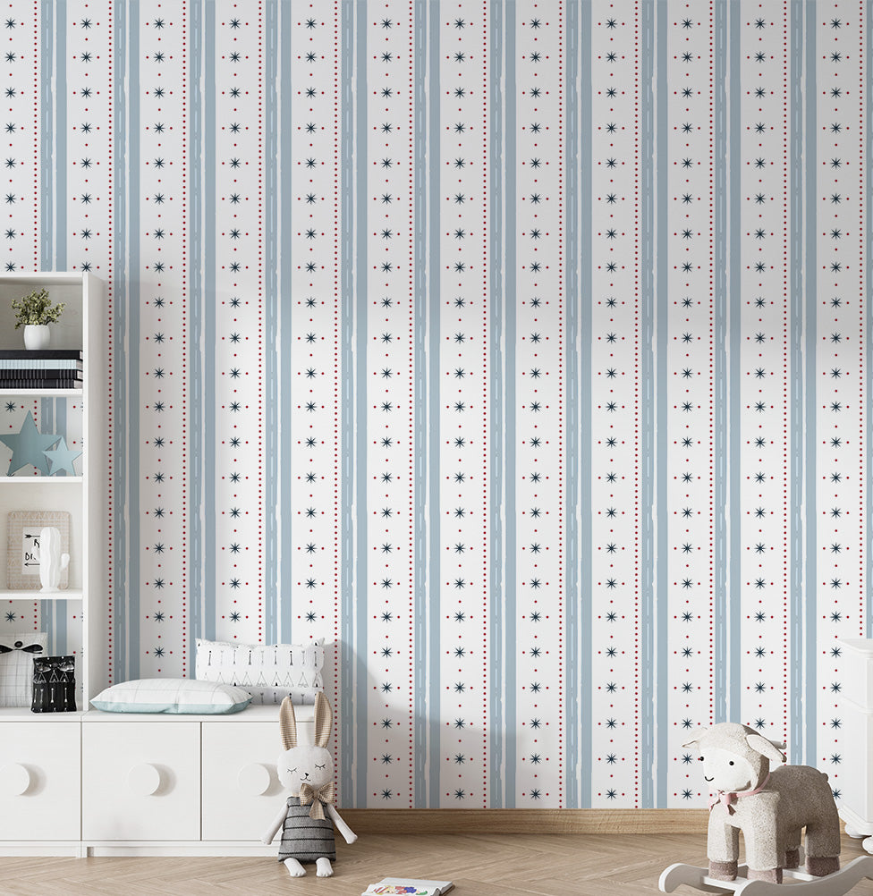 PAPEL DE PAREDE INFANTIL LISTRA E ESTRELA AZUL