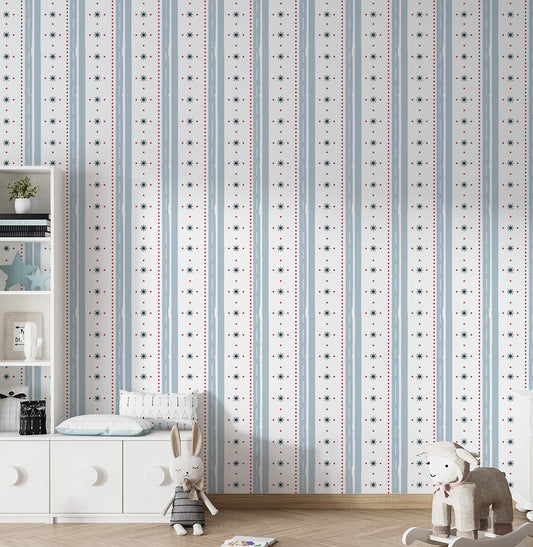 PAPEL DE PAREDE INFANTIL LISTRA E ESTRELA AZUL