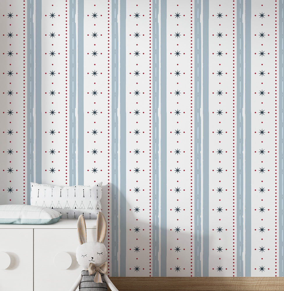 PAPEL DE PAREDE INFANTIL LISTRA E ESTRELA AZUL