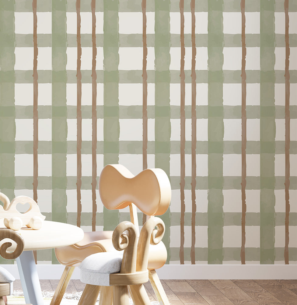 PAPEL DE PAREDE INFANTIL XADREZ RETRO VERDE