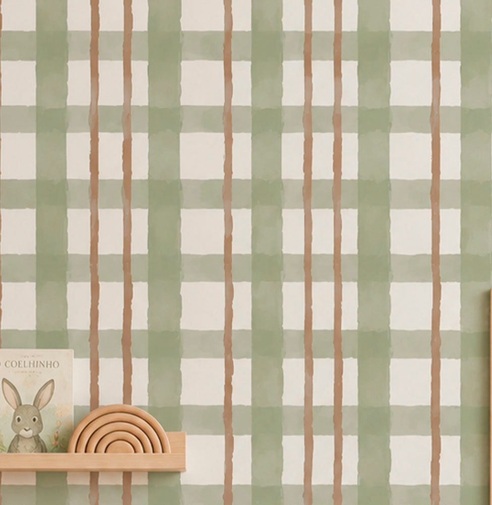 PAPEL DE PAREDE INFANTIL XADREZ RETRO VERDE