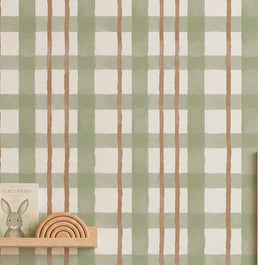 PAPEL DE PAREDE INFANTIL XADREZ RETRO VERDE