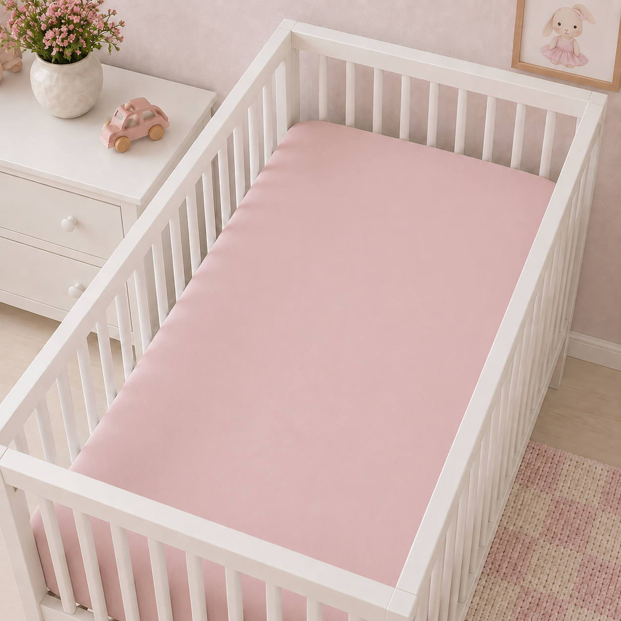LENÇOL DE BERÇO BASIC COM ELÁSTICO ROSA CHÁ