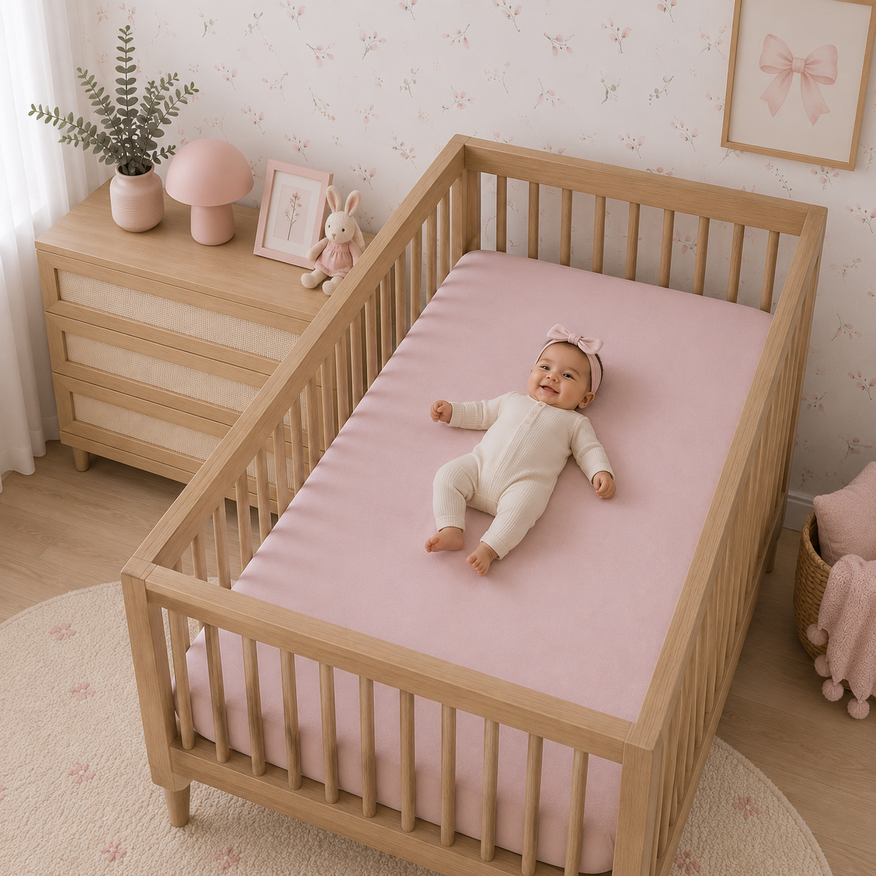 LENÇOL DE BERÇO BASIC COM ELÁSTICO ROSA NÚVEM