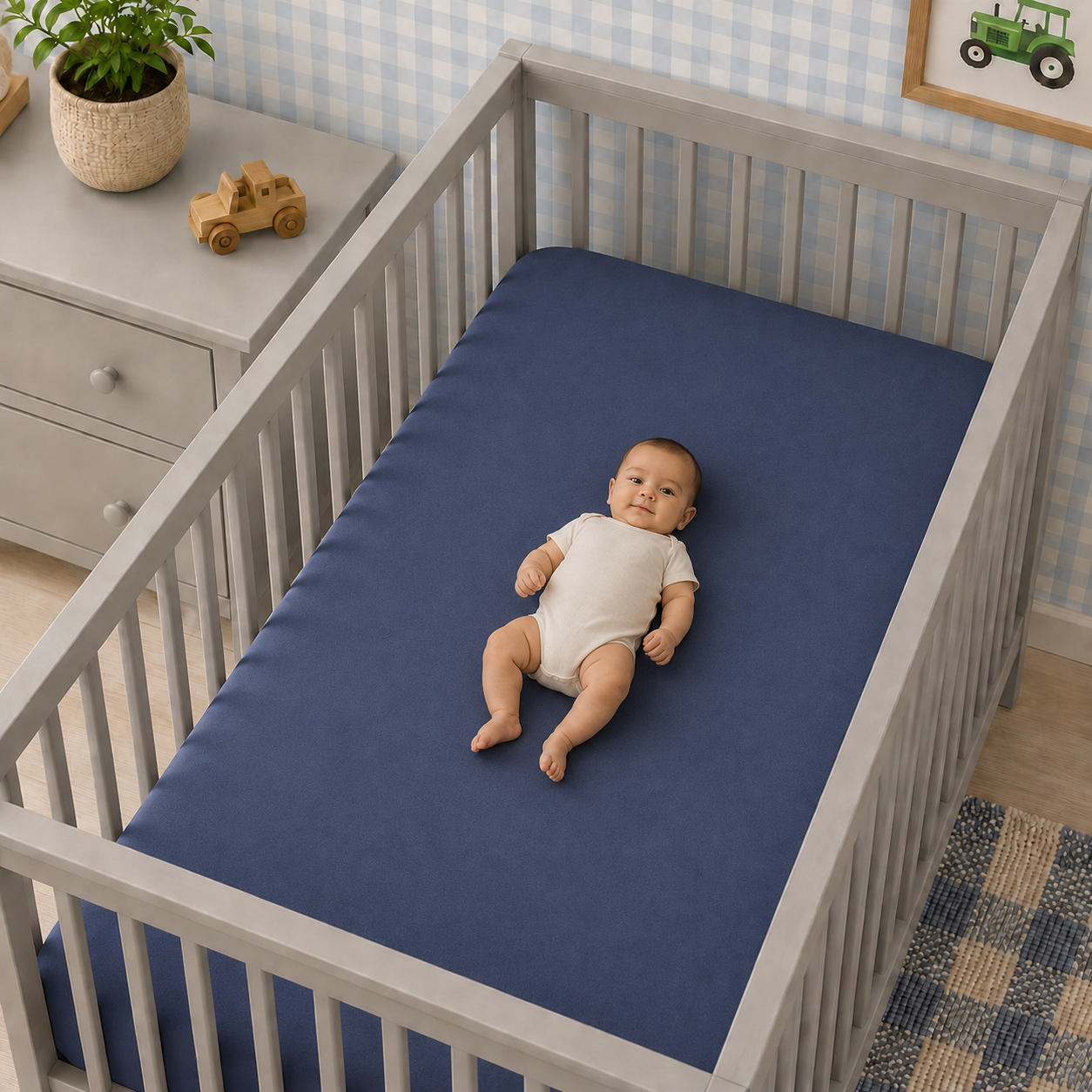 LENÇOL DE BERÇO BASIC COM ELÁSTICO AZUL JEANS