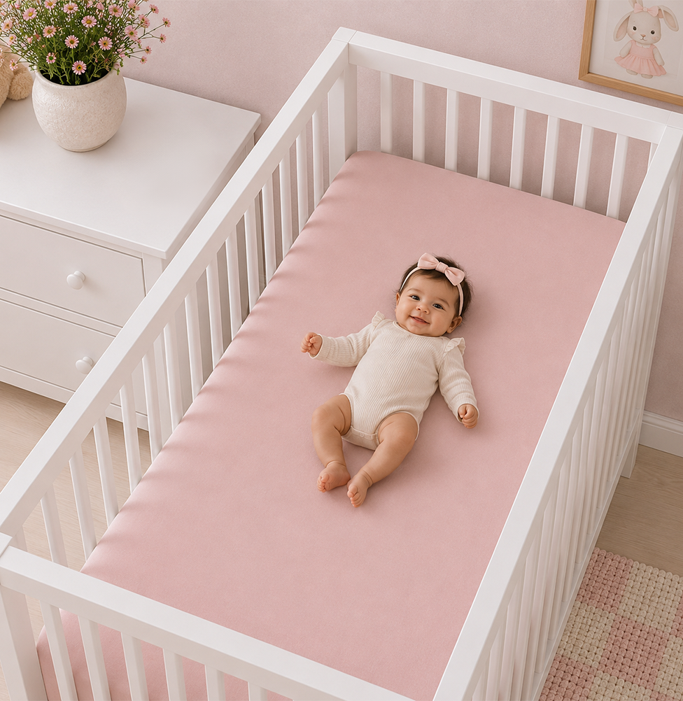 LENÇOL DE BERÇO BASIC COM ELÁSTICO ROSA CHÁ