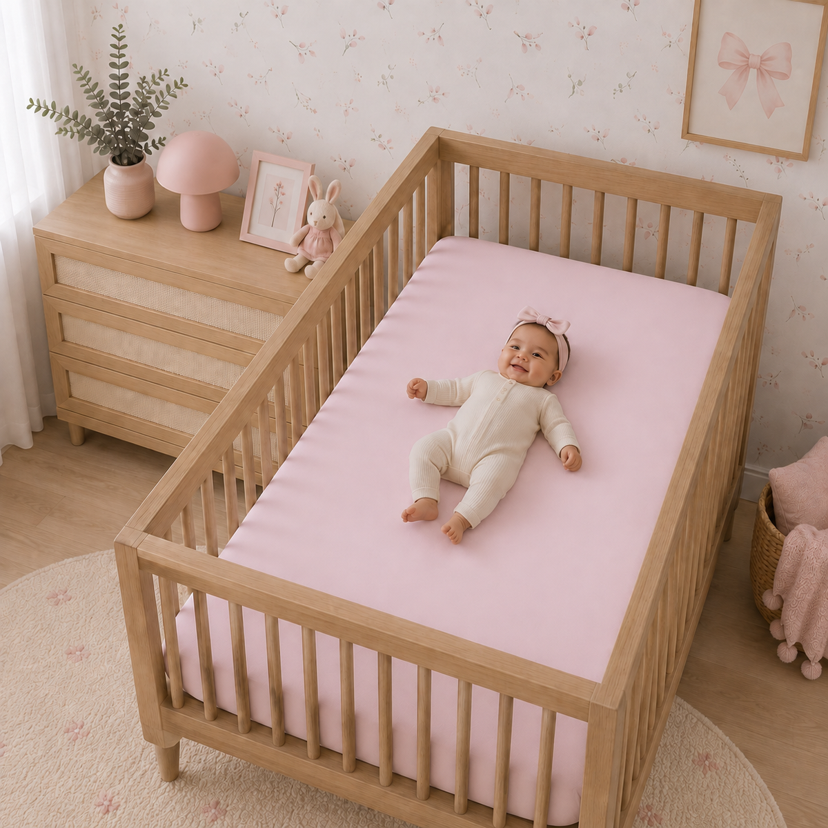 LENÇOL DE BERÇO BASIC COM ELÁSTICO ROSA NÚVEM
