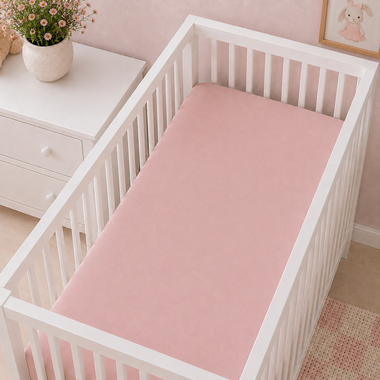LENÇOL DE BERÇO BASIC COM ELÁSTICO ROSA CHÁ