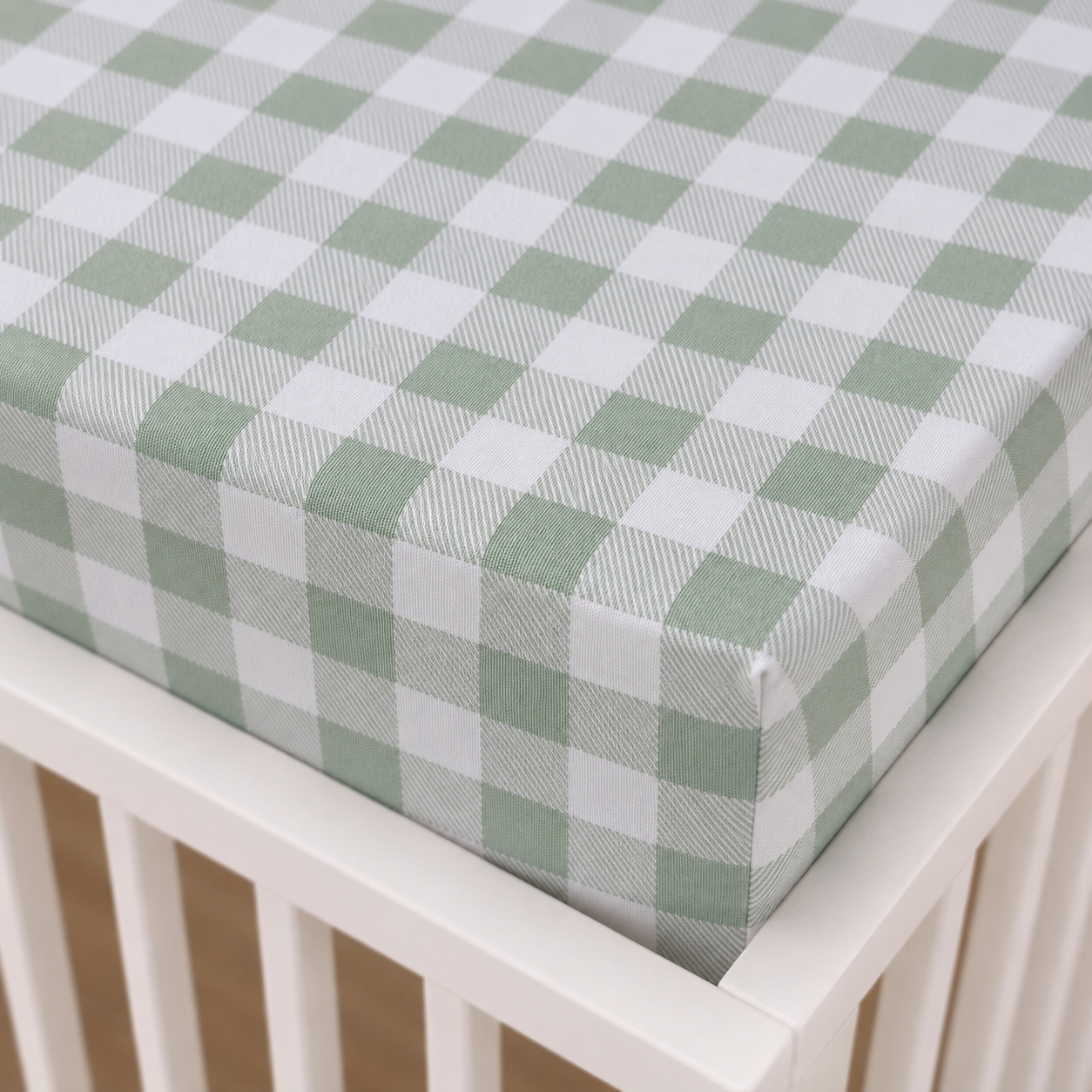 LENÇOL DE BERÇO XADREZ VINTAGE COM ELÁSTICO VERDE SECO