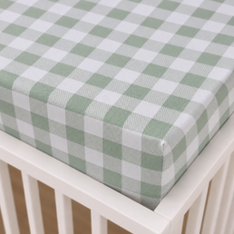 LENÇOL DE BERÇO XADREZ VINTAGE COM ELÁSTICO VERDE SECO
