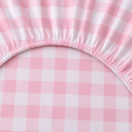 LENÇOL DE BERÇO XADREZ VINTAGE COM ELÁSTICO ROSA CHÁ