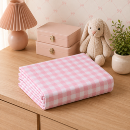 LENÇOL DE BERÇO XADREZ VINTAGE COM ELÁSTICO ROSA CHÁ