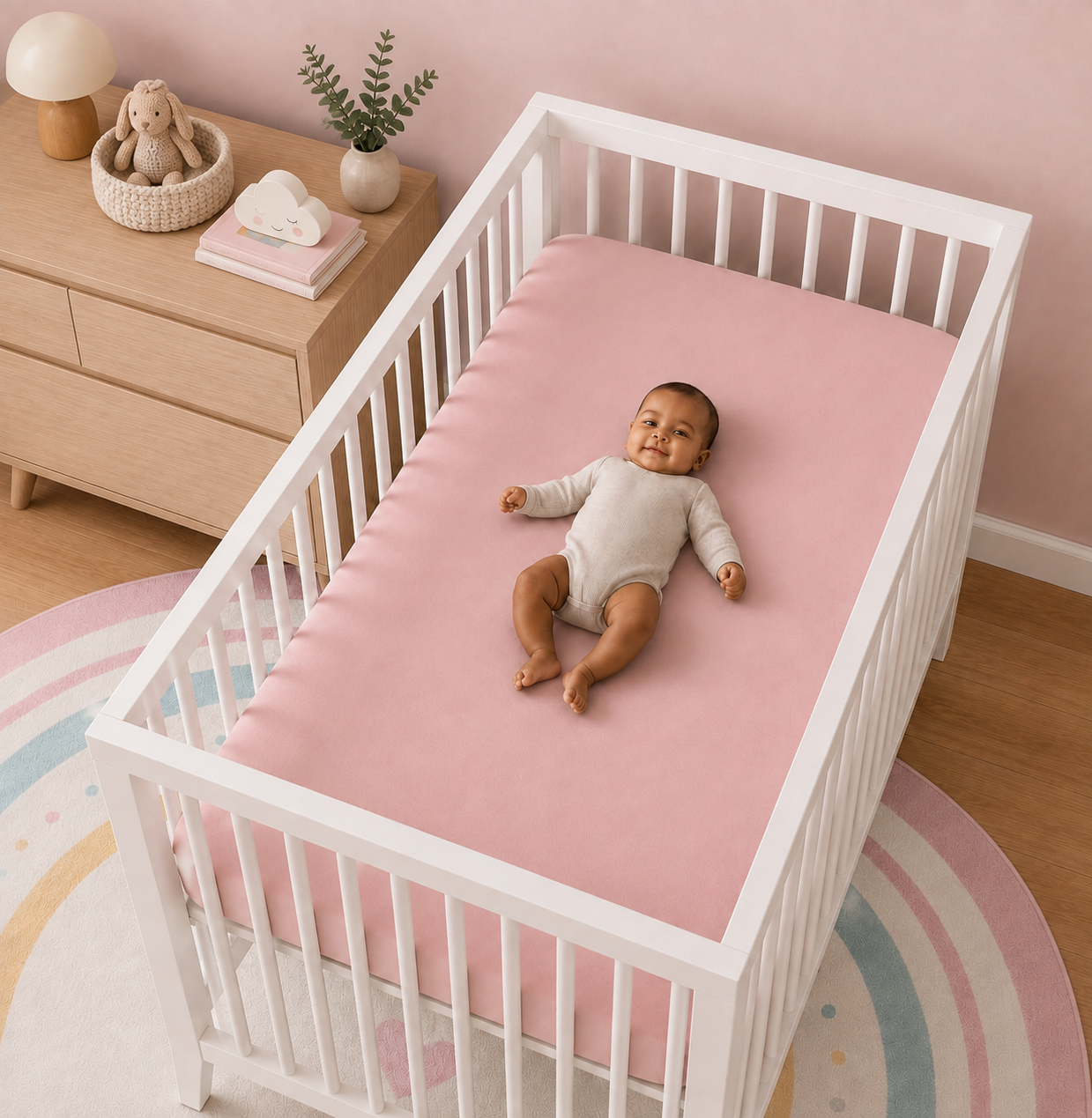 Lençol de Berço Algodão Pima com Elástico Rosa Bebe