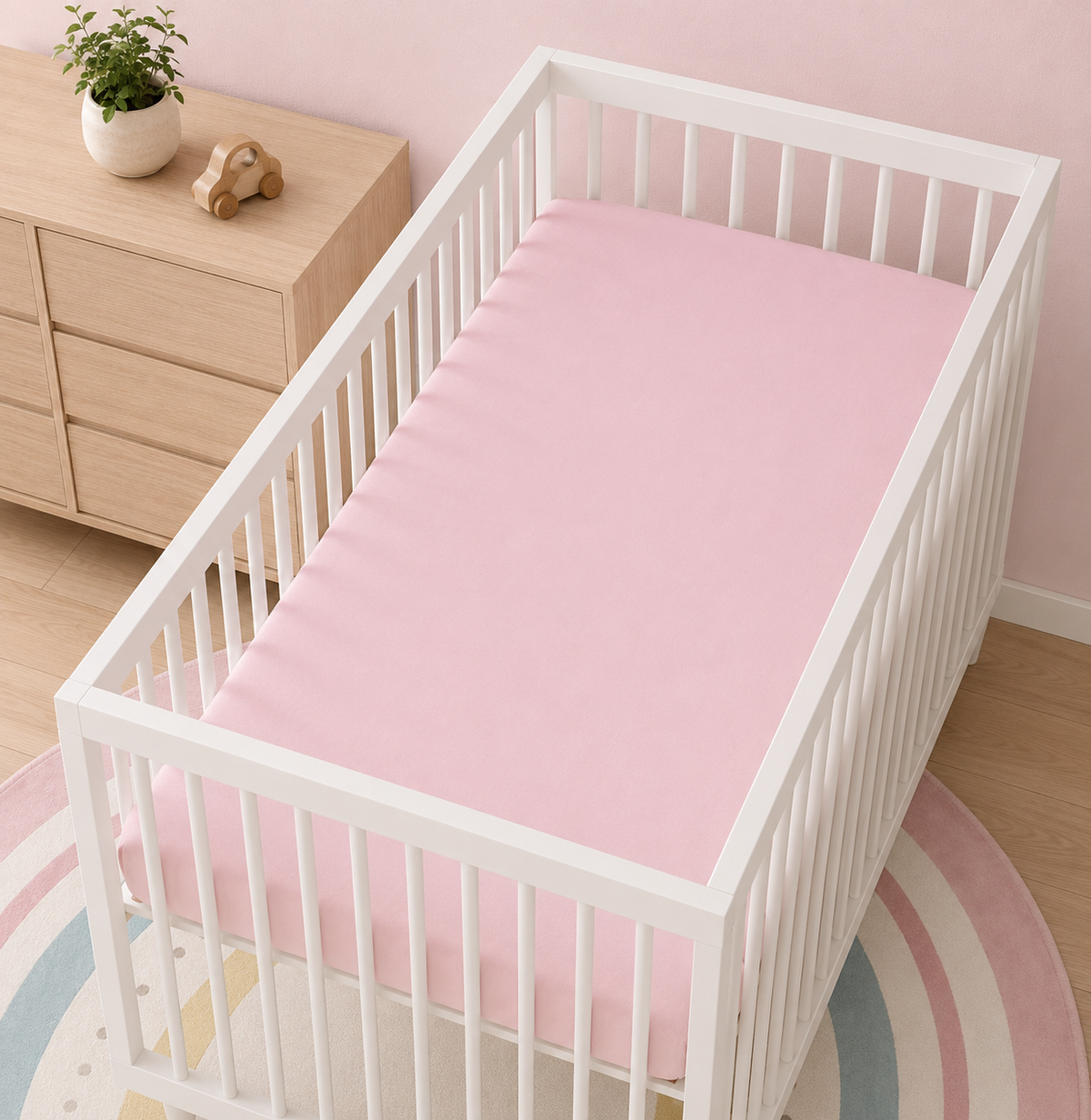 Lençol de Berço Algodão Pima com Elástico Rosa Bebe