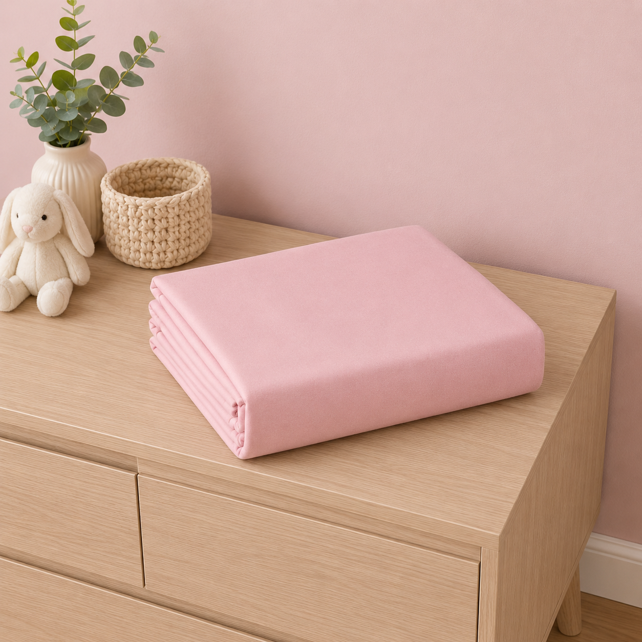 Lençol de Berço Algodão Pima com Elástico Rosa Bebe