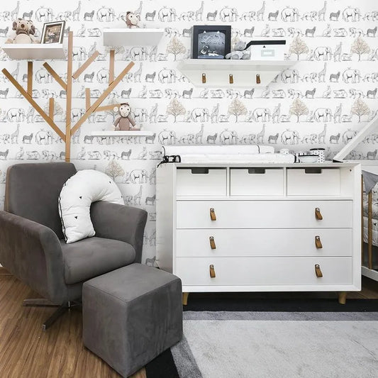 Papel de Parede Infantil Animais Bege