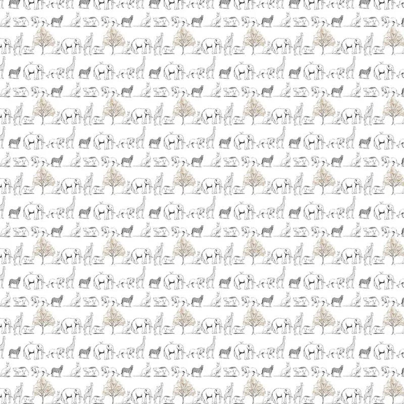 Papel de Parede Infantil Animais Bege