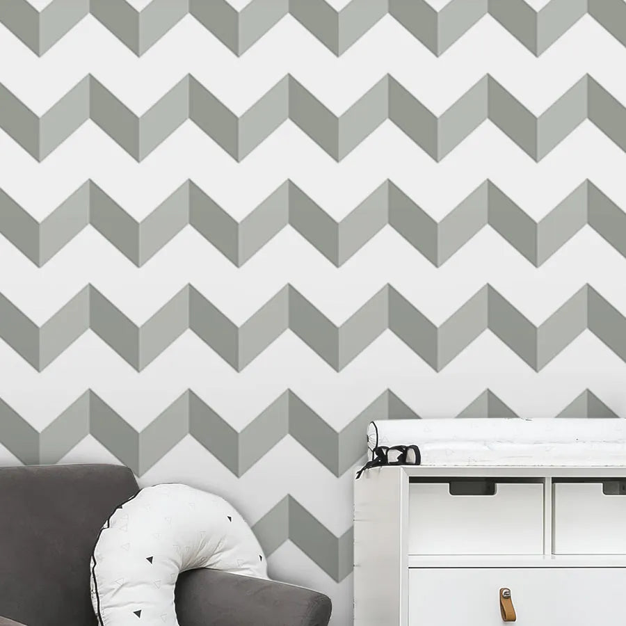 Papel de Parede Infantil Chevron Cinza Claro