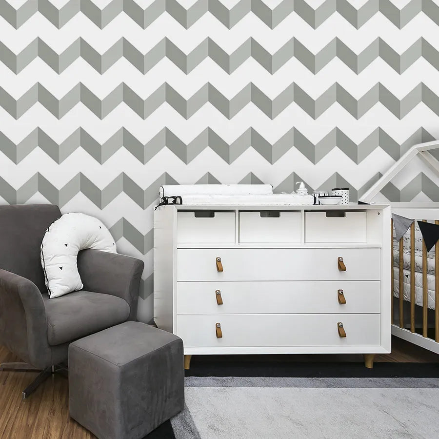 Papel de Parede Infantil Chevron Cinza Claro
